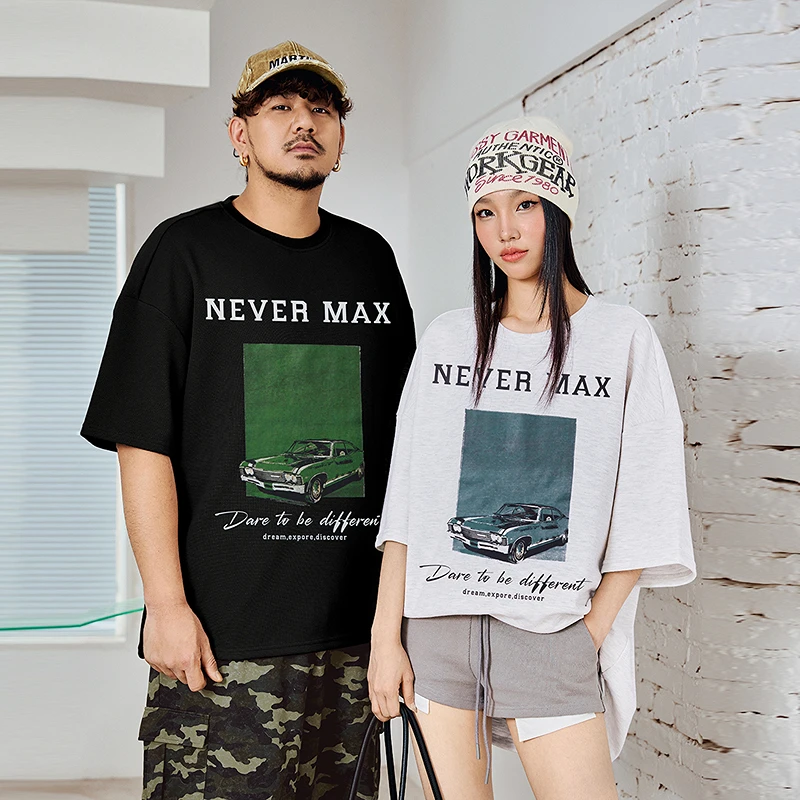 NMAX大码潮牌男装25年夏美式复古潮流印花短袖T恤情侣上衣FNT068