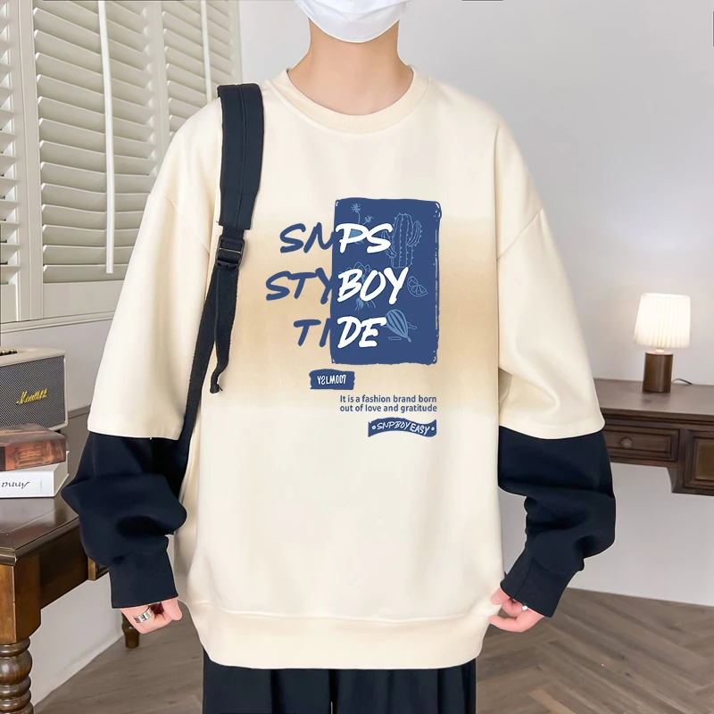 青少年长袖t恤男初中学生大童卫衣男大男孩宽松休闲运动上衣服