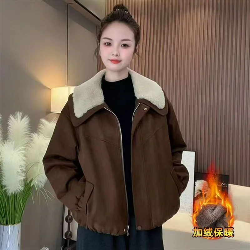 复古风时尚洋气翻领短外套女2025年冬季新款加厚保暖休闲百搭上衣