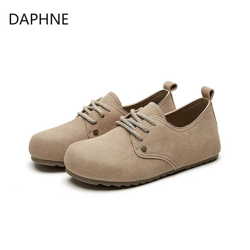 达芙妮勃肯鞋女鞋2025春季新款时尚休闲平底鞋系带圆头简约单鞋