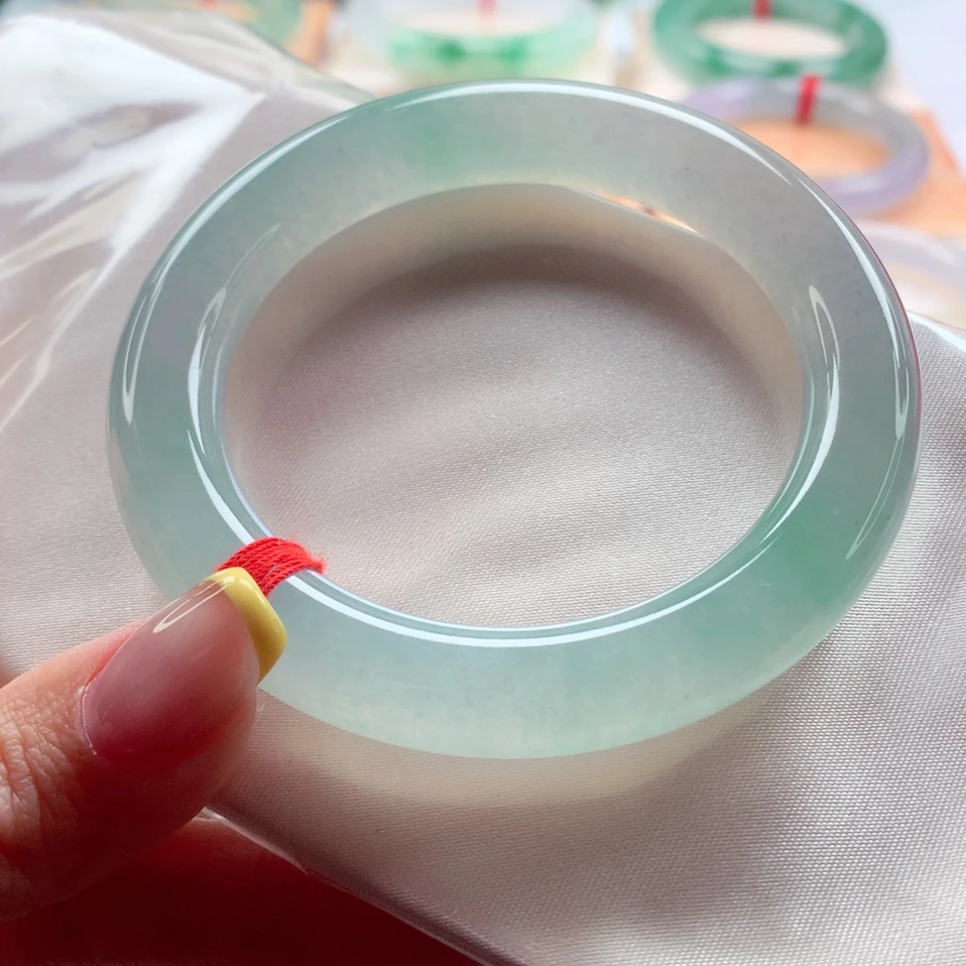 翡翠未镶嵌手镯53.6圆条 冰晴绿荧光棒 灵