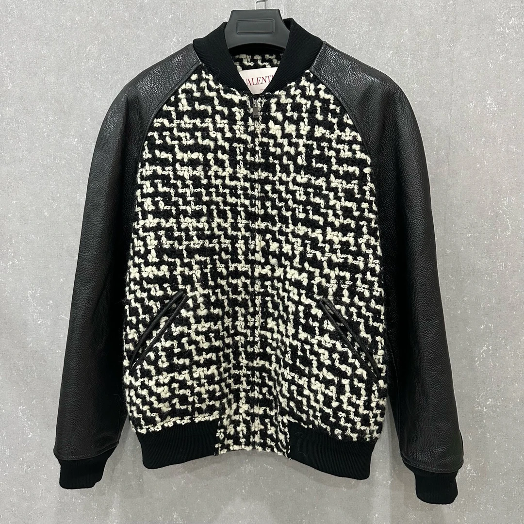 99新 Valentino/华伦天奴 编织刺绣logo拼皮夹克 46码 006296