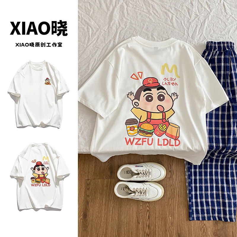 夏季纯棉宽松显瘦趣味汉堡蜡笔小新短袖小众T恤休闲上衣#T019443