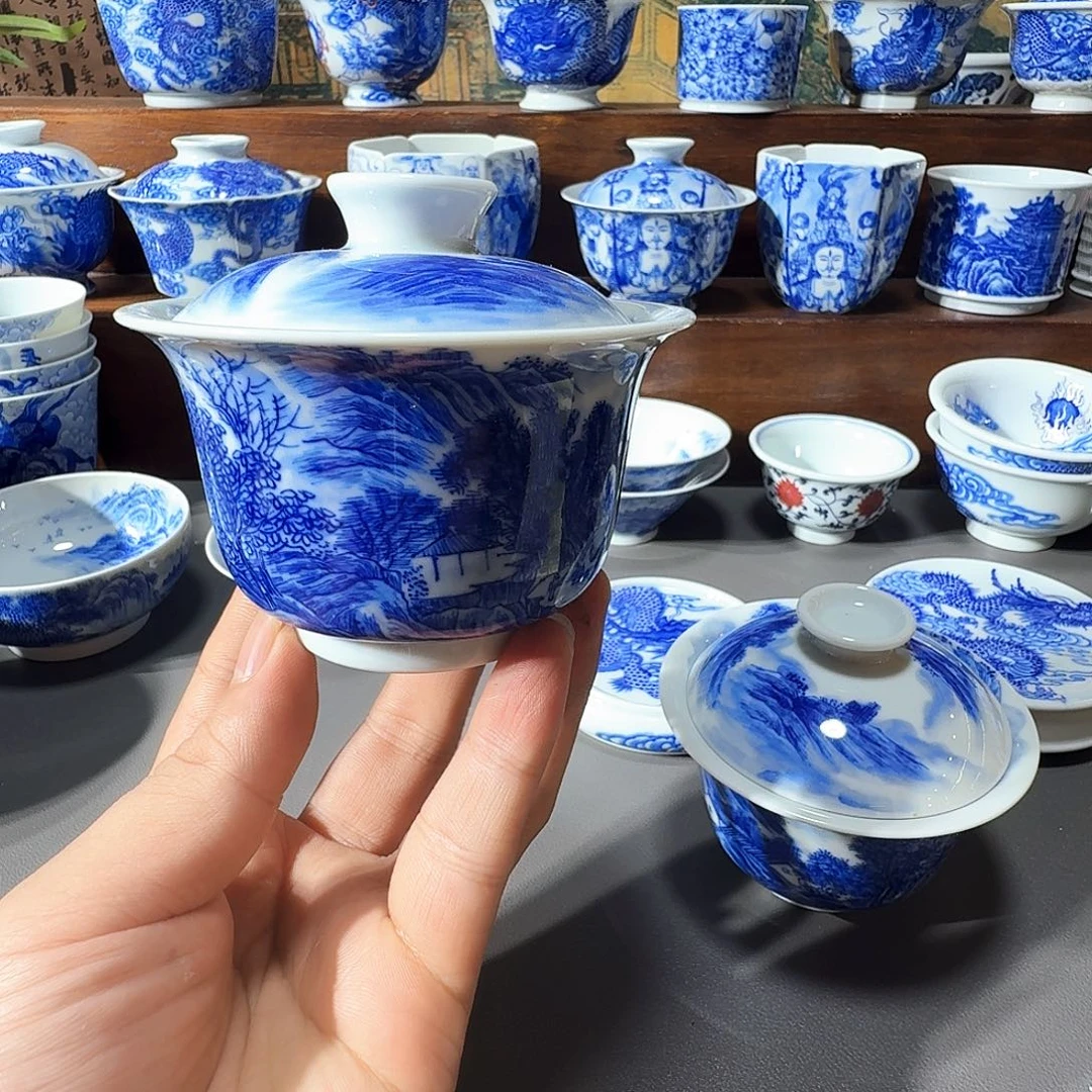 泥塑盖碗手工手绘150cc