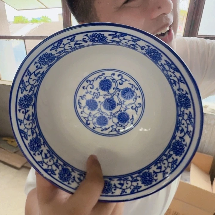 景德镇高温陶瓷青花缠枝莲面碗2个