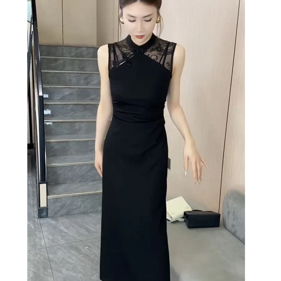 2026夏季网红新款小个子新中式无袖连衣裙女国风盘扣改良旗袍长裙