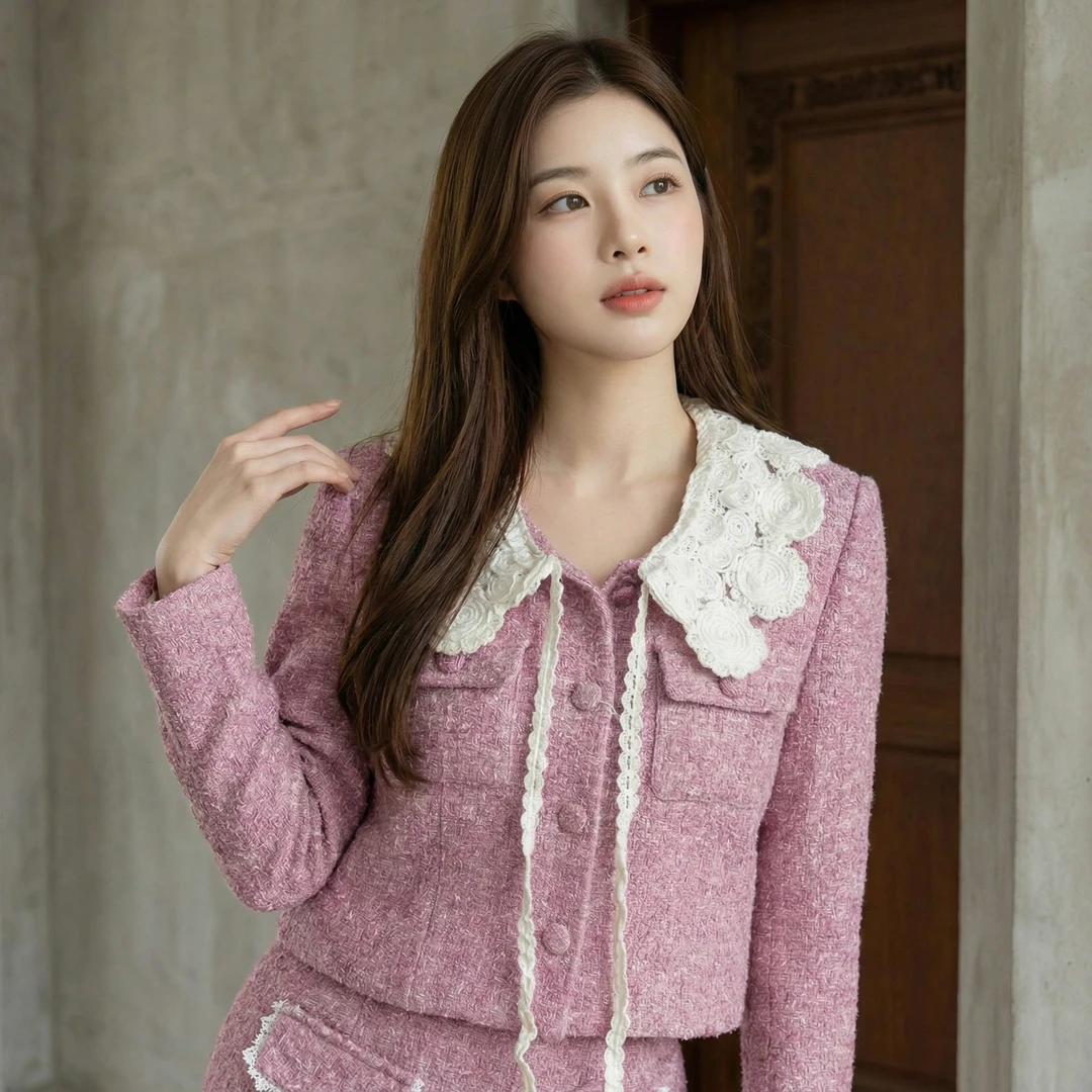 时尚套装毛呢秋冬短裙法式高腰中国风静奢风森系