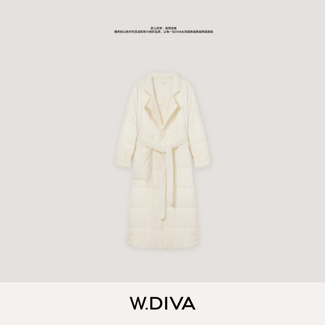 W.Diva【云舒】简约优雅系带长款睡袍式棉服配眼罩腰带54M163391