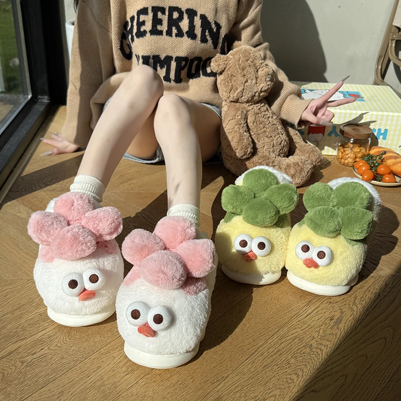 泰迪爱兰小菜鸡高帮奇趣风格毛绒秋冬款棉拖棉拖鞋厚底保暖防滑