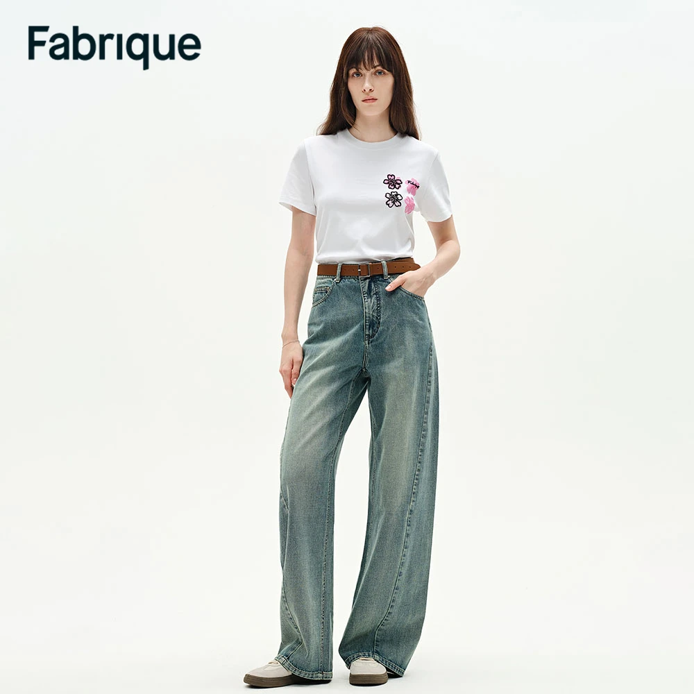 Fabrique Thais 早春新款复古做旧黄染纯棉阔腿香蕉休闲牛仔裤