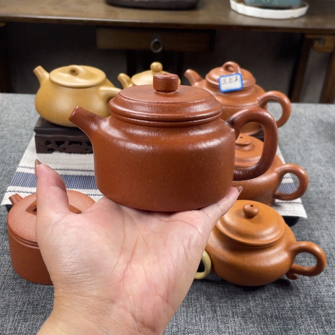 茶壶紫砂红降坡德钟全手纯红，20目200手工泥