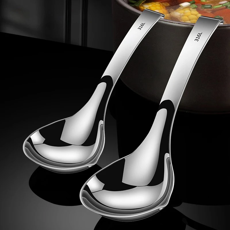 可挂壁汤勺 316不锈钢汤勺大号家用厨房喝汤盛汤勺子短柄粥勺加厚