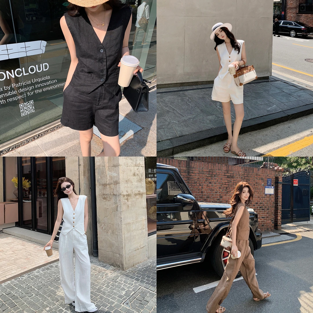 LILYLIKES老钱亞麻套装 无麻不夏天100亞麻老钱松弛感马甲长/短裤