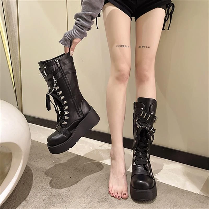 骑士靴女2025年秋季新款辣妹朋克风厚底马丁靴松糕底高筒机车长靴