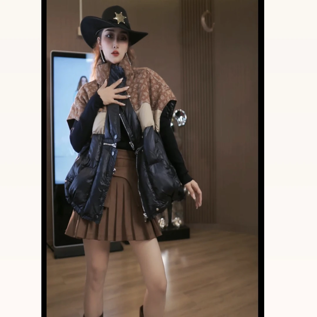 原创设计美式复古老花牛仔磨毛提花马甲25冬