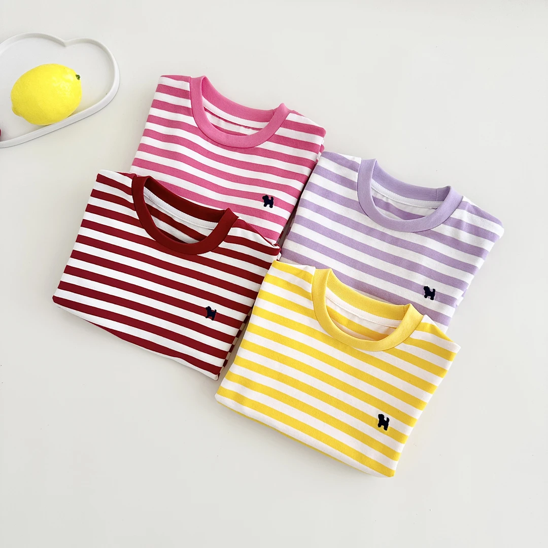 蓝狗24夏男女童多色条纹短袖0524