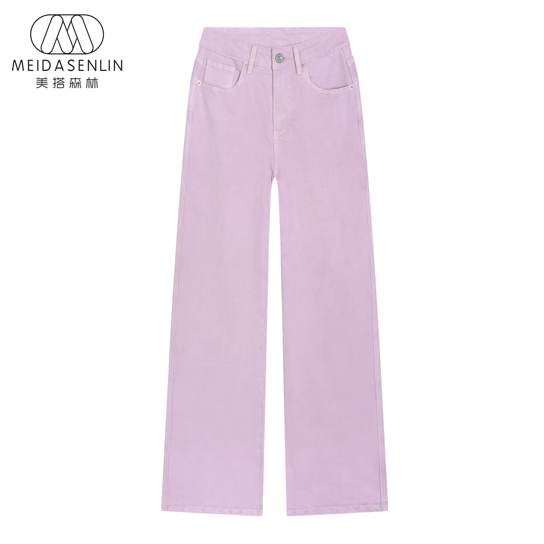 2025夏季-外转内-浅紫色莱卡微阔腿裤牛仔裤女16192