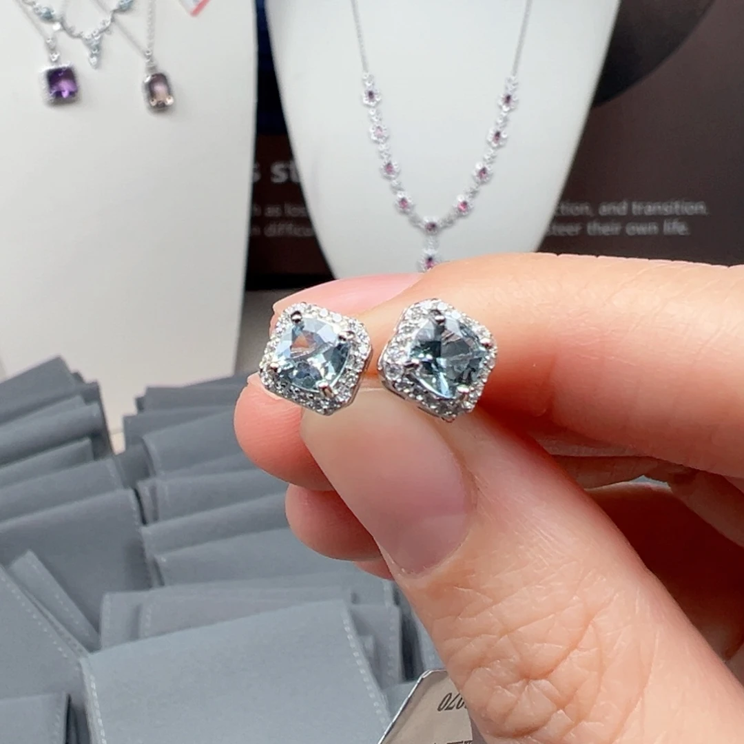 银S925镶嵌耳坠海蓝宝石