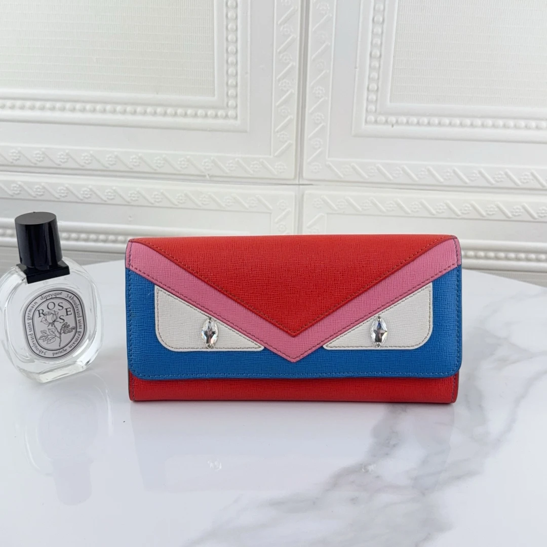 99新 FENDI/芬迪 女士时尚小怪兽翻盖长款钱包 信封包二奢包包