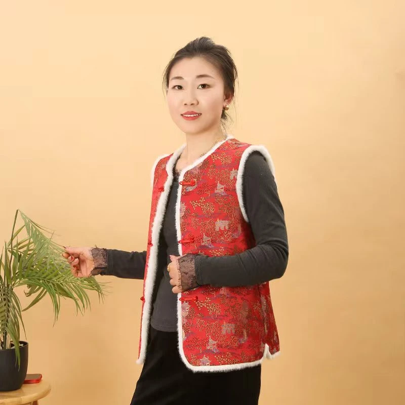 中式马甲新款复古2025宋锦提花背心国风坎肩盘扣时尚双面穿马甲