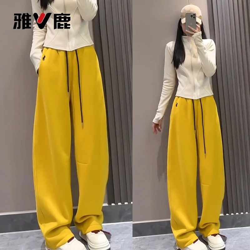 雅鹿弯刀休闲裤女2025年春秋季新款高腰时尚显瘦运动香蕉卫裤子