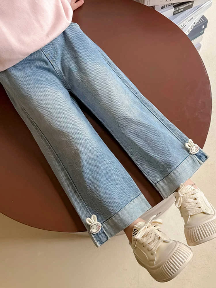 裤子女孩秋季宝宝牛仔阔腿女童裤子春秋款2025新款女宝宝洋气秋装