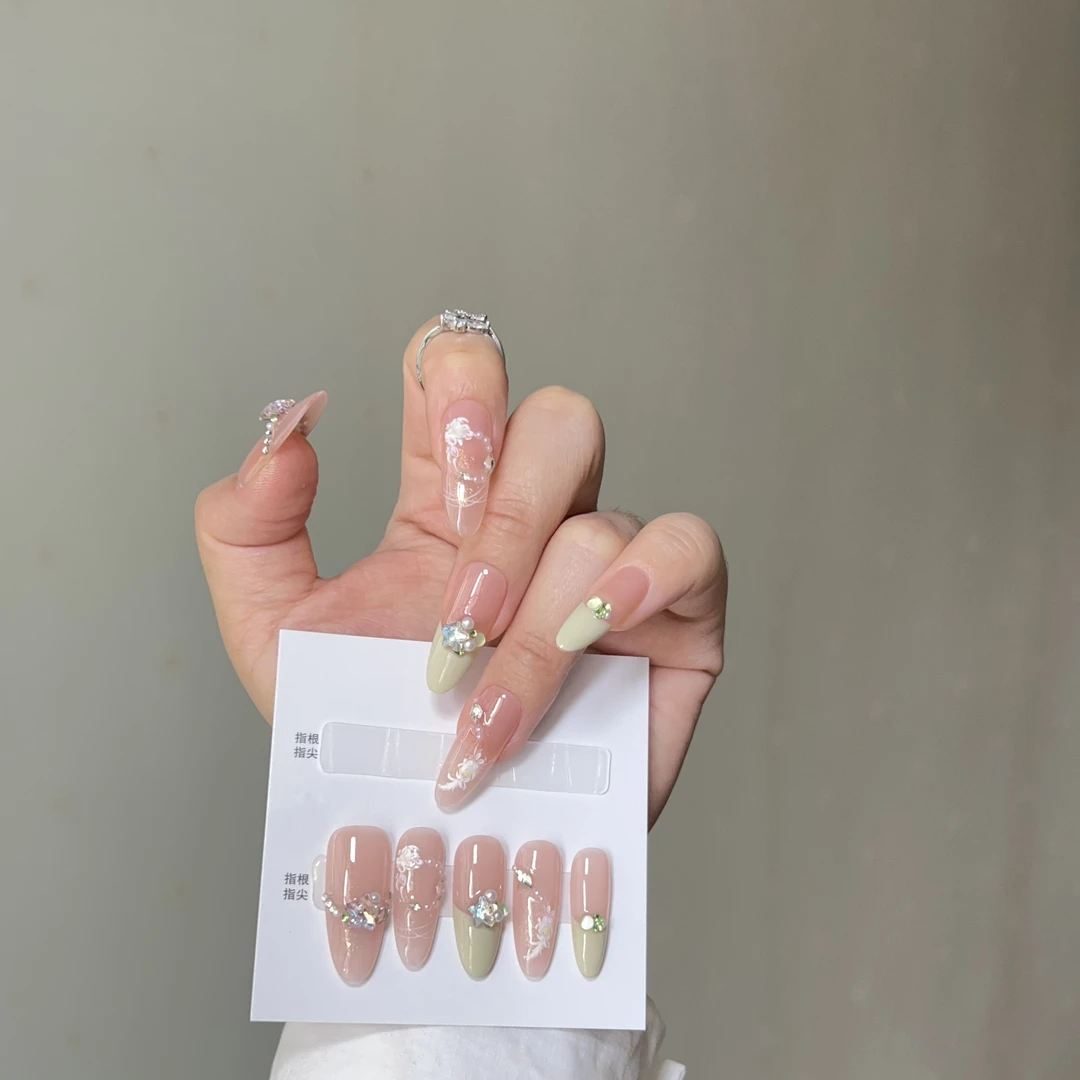【实拍115】夏季超显白纯手工穿戴甲高级感美甲甲片指甲贴片中长款