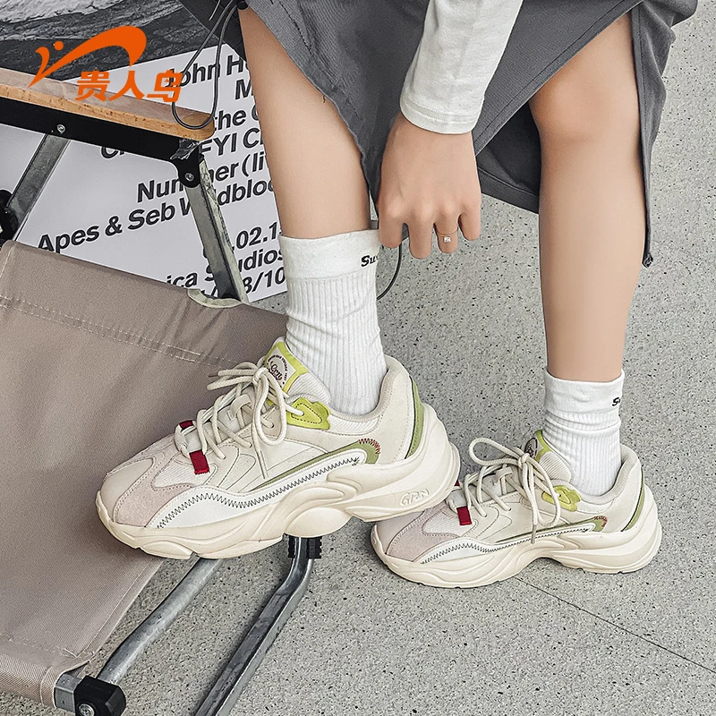 贵人鸟女透气网面老爹鞋增高厚底老爹鞋复古运动休闲老爹鞋ins