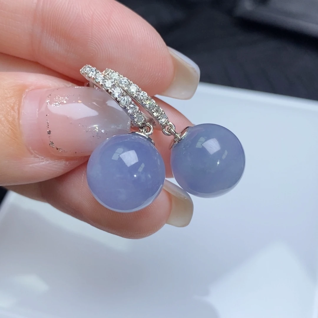 翡翠18K金镶嵌耳饰紫珠珠（卡12.8mm）