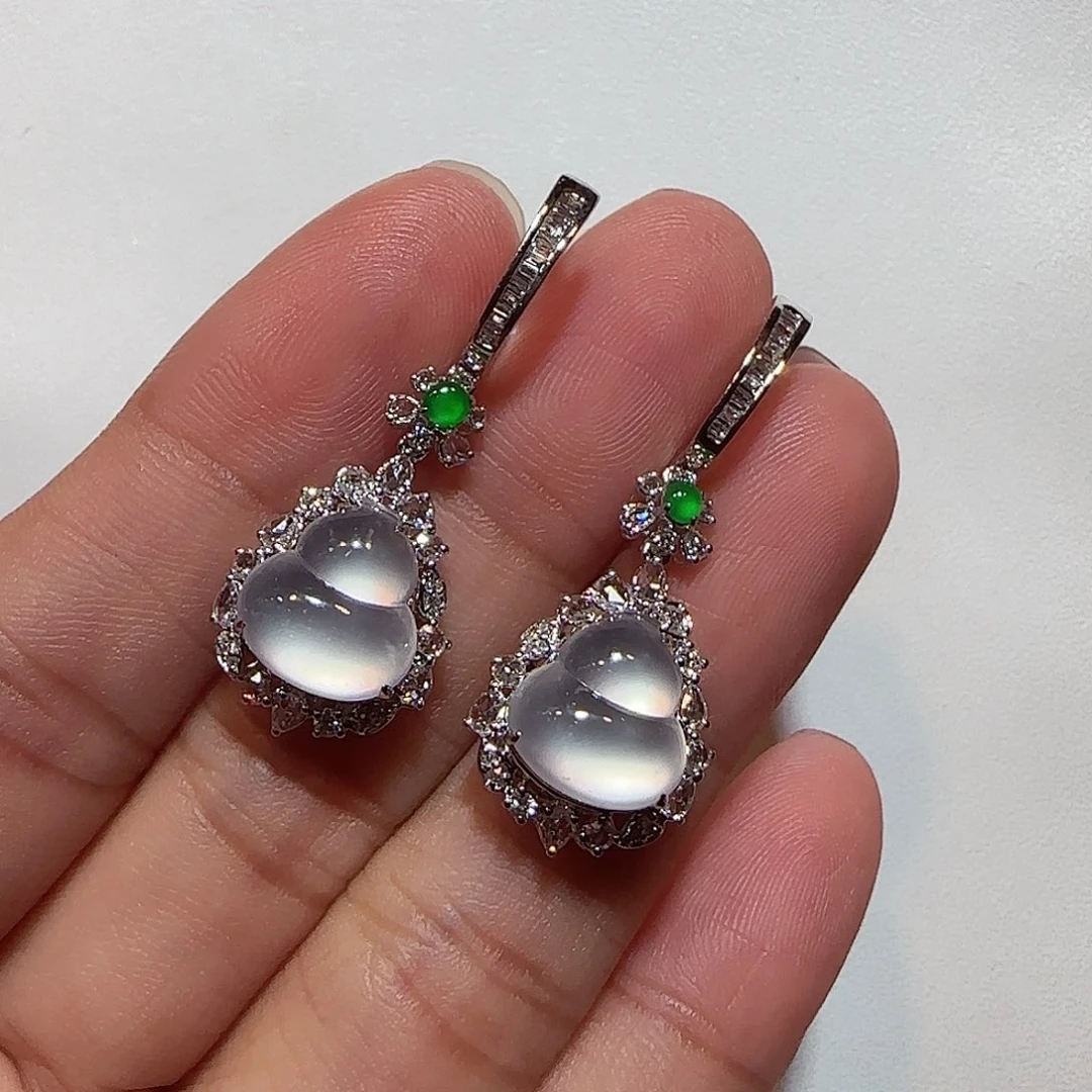 翡翠18K金镶嵌耳坠葫芦