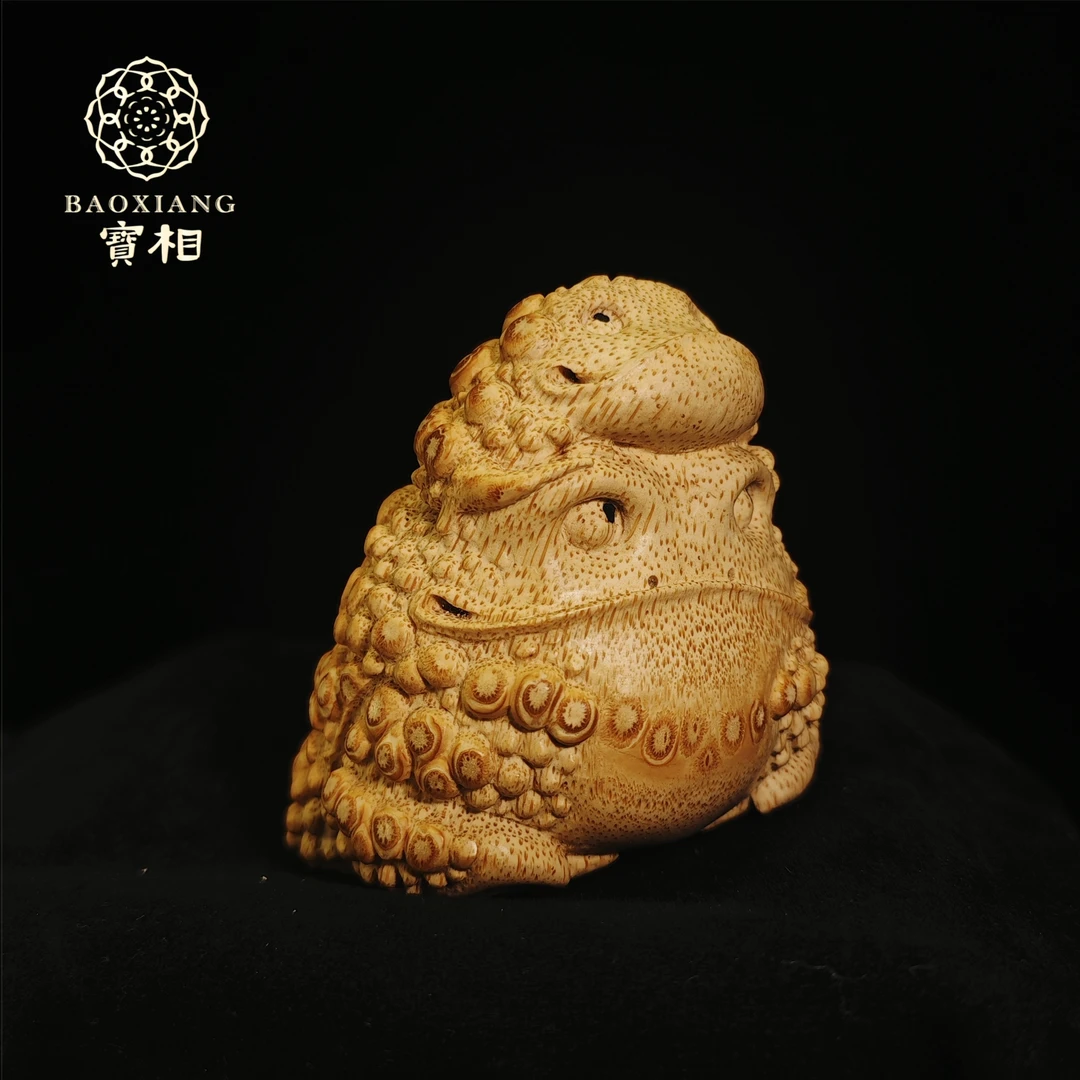 手工孤品｜三足金蟾｜招财进宝｜高约8.7厘米｜竹根雕文玩摆件手把件