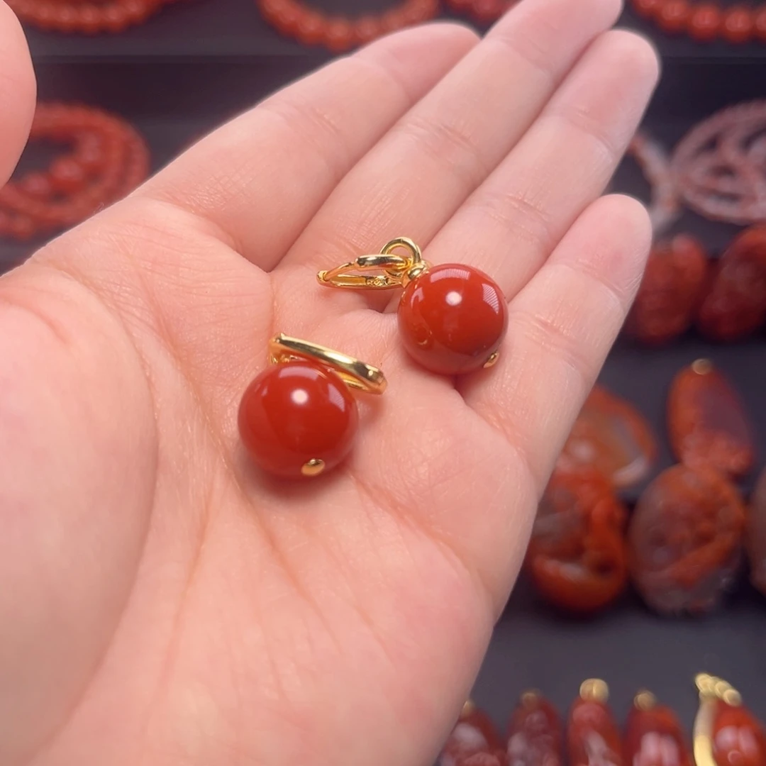 南红玛瑙耳环银S925镶嵌