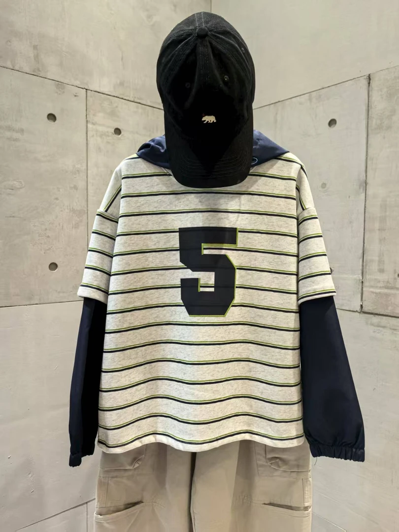 2025新款男童条纹卫衣春秋款连帽中大童秋装男孩帅气卫衣