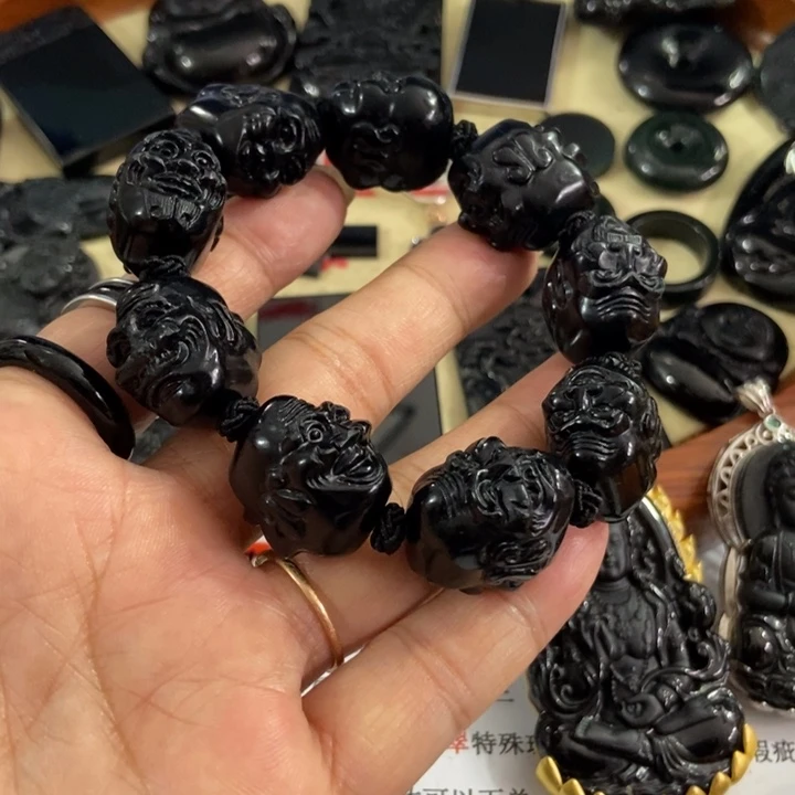 翡翠手链未镶嵌柳**明墨翠18罗汉