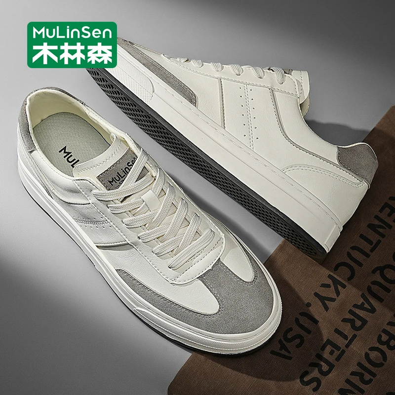木林森小白鞋男2025新款秋季休闲板鞋男皮鞋秋季工作透气运动潮鞋