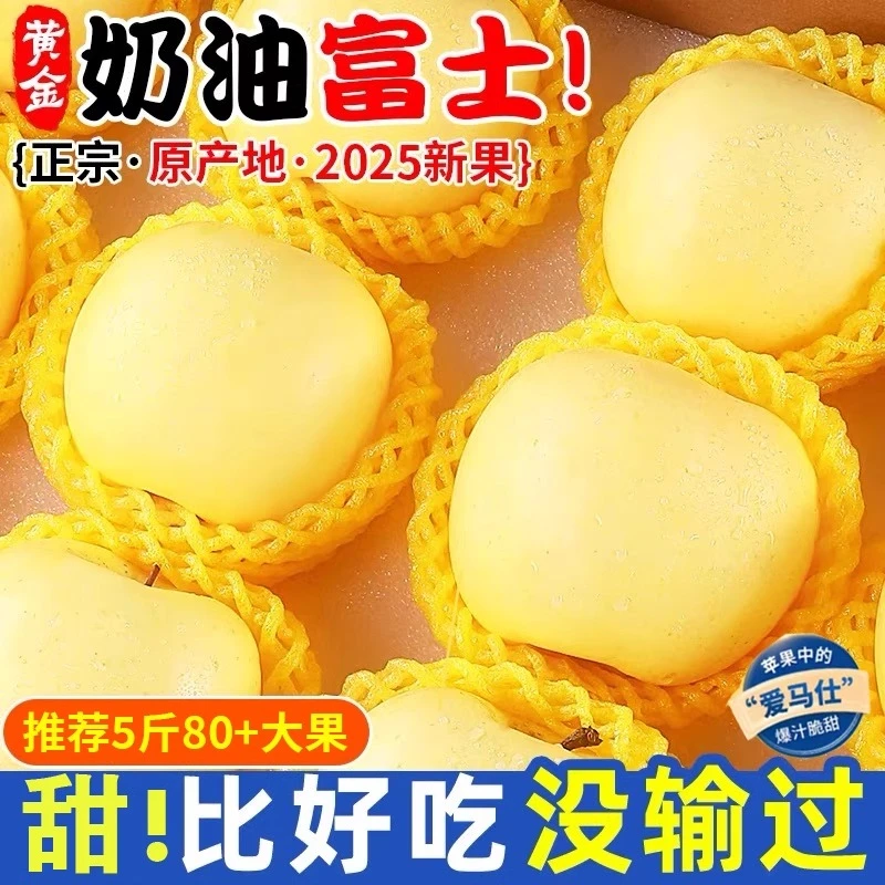 烟台奶油富士苹果黄金白苹果新鲜水果现摘脆甜多汁5斤原产地直销