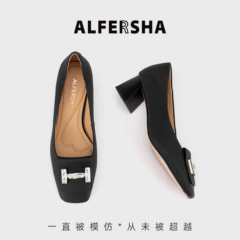 四季单鞋阿芙莎广系5533176新款法式气质高跟水钻H标粗跟单鞋B