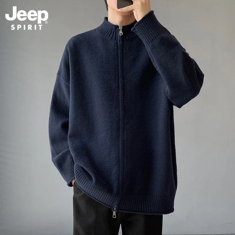 JEEPSPIRIT吉普立领毛衣针织衫男士秋季百搭打底衫宽松休闲外套男