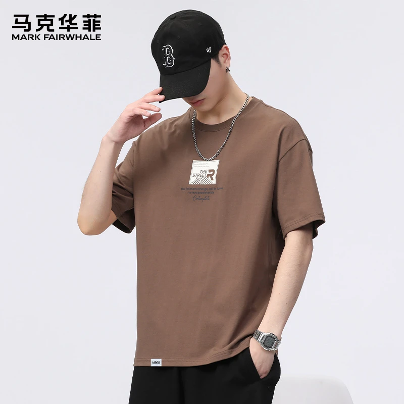 马克华菲夏季纯棉短袖T恤男士2025新款宽松圆领潮牌印花休闲上衣