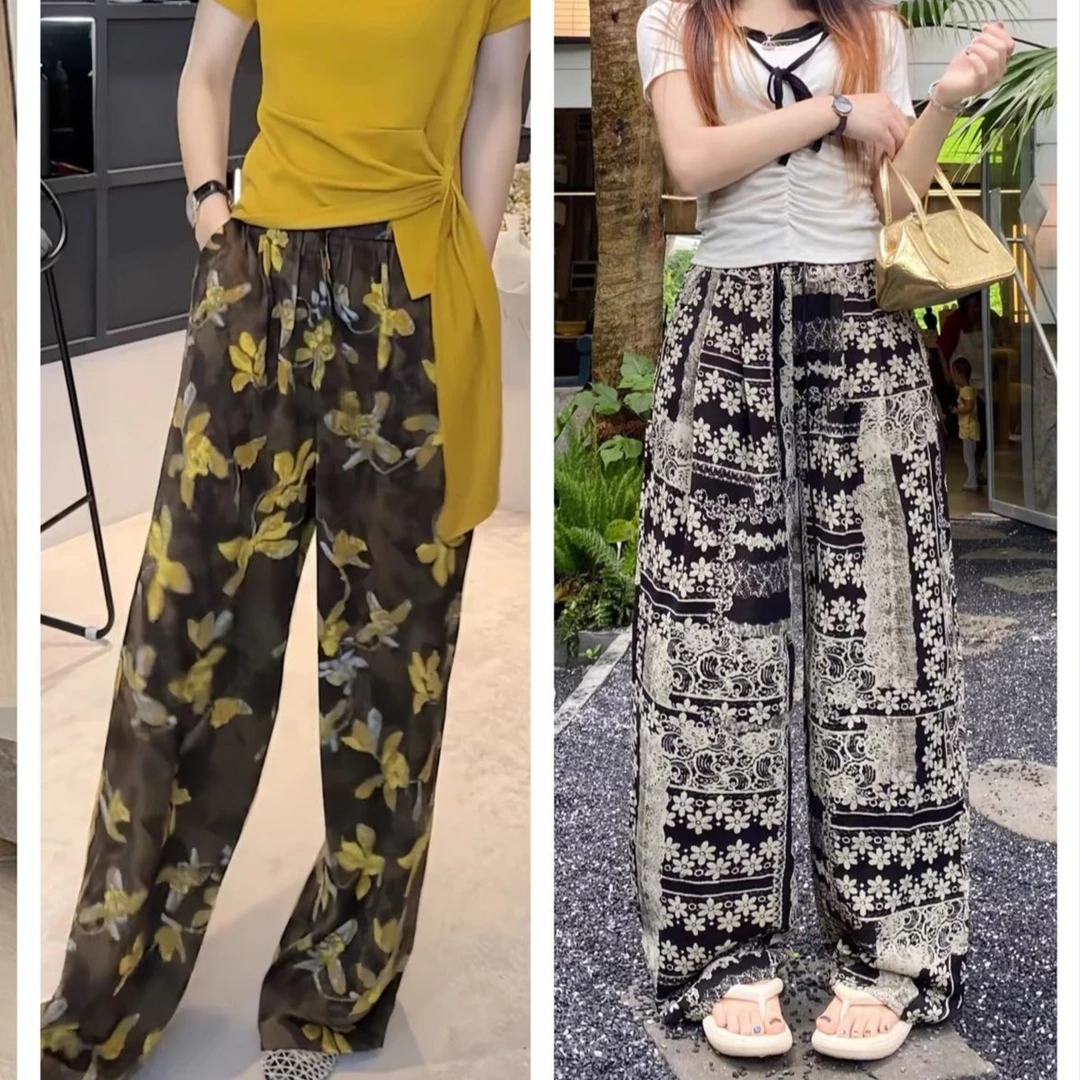阔腿裤夏季休闲裤花裤子夏季薄款高腰休闲时尚大码直筒裤