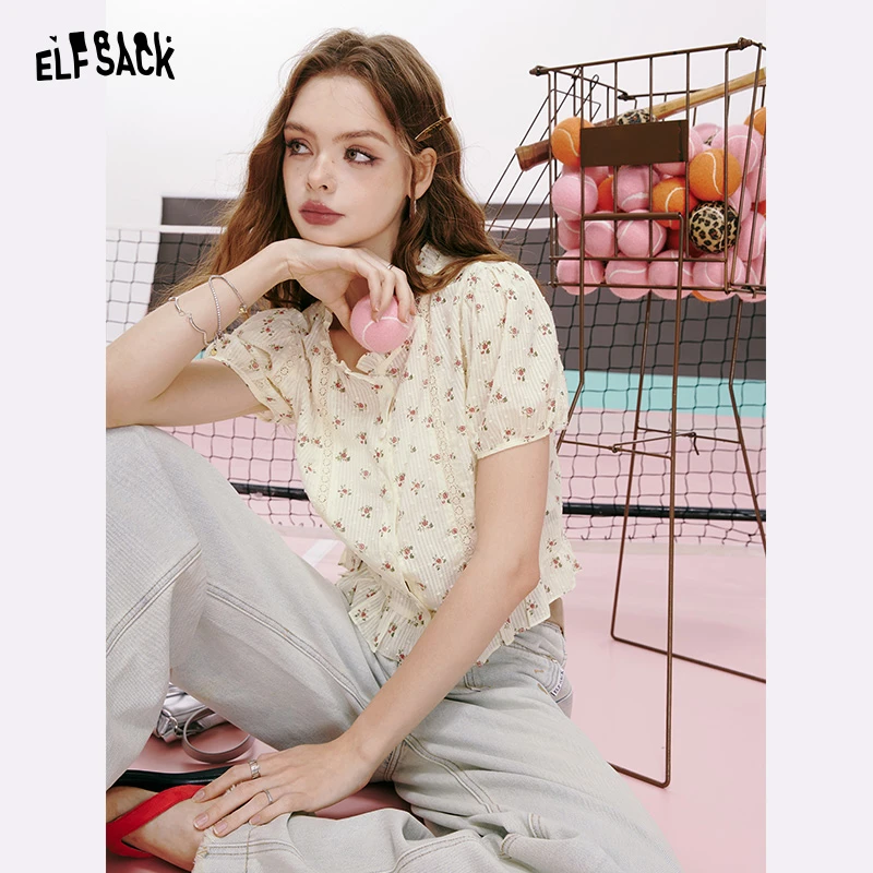 【新】妖精的口袋花花集市法式蕾丝印花短袖衬衫女夏Q