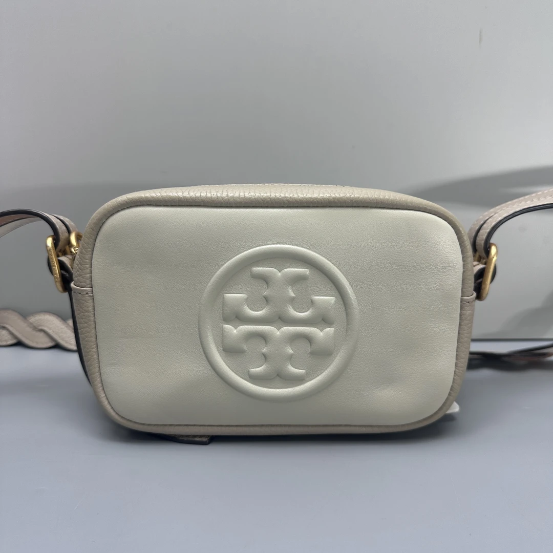 95新 TORY BURCH/汤丽柏琦 白色双拉链迷你相机包17x11x7M080607