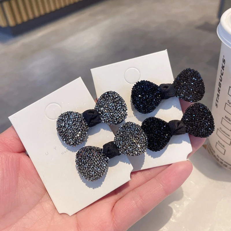 高级感爆闪碎钻蝴蝶结鸭嘴夹发夹精致小香风侧边夹刘海夹发卡发饰