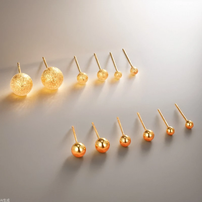 铜合金耳饰 通用 铜镀金磨砂光面圆珠迷你耳钉1-30
