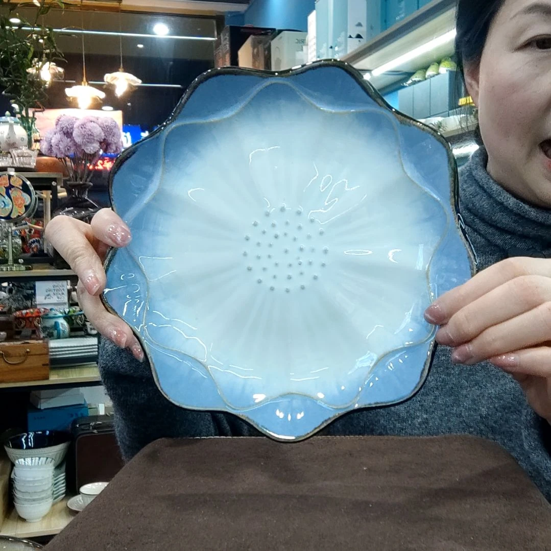 瓷片小可陶瓷高温釉下彩一组两个平盘