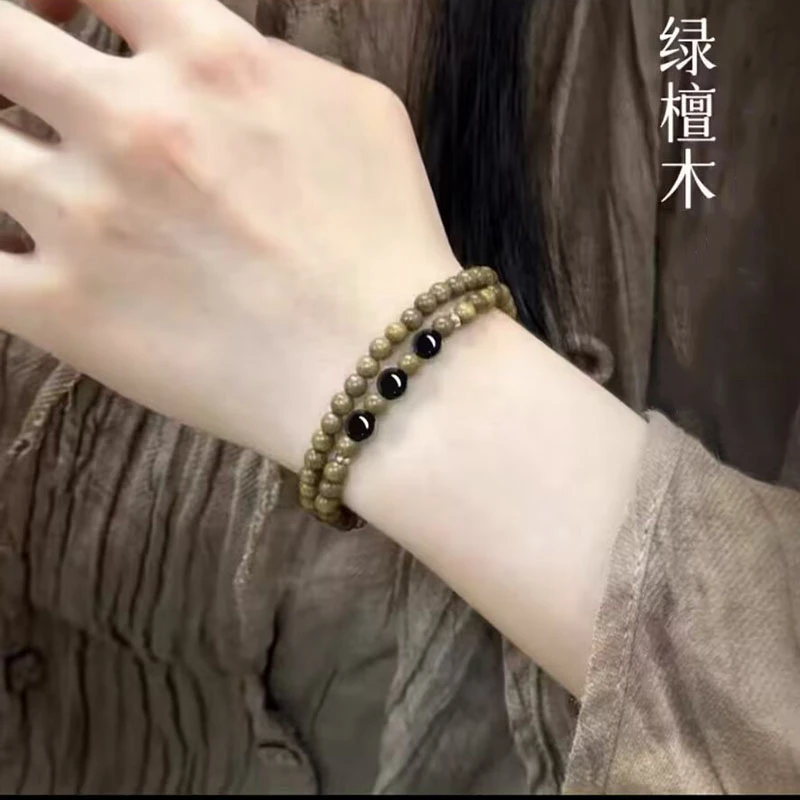 正宗绿檀木国潮风冷门手串女款佛珠双圈