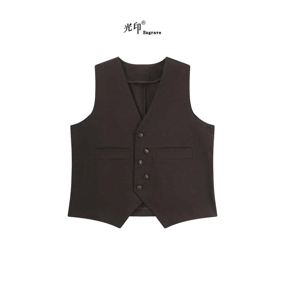 6808千鸟格马甲复古不规则设计款痞帅慵懒风男装