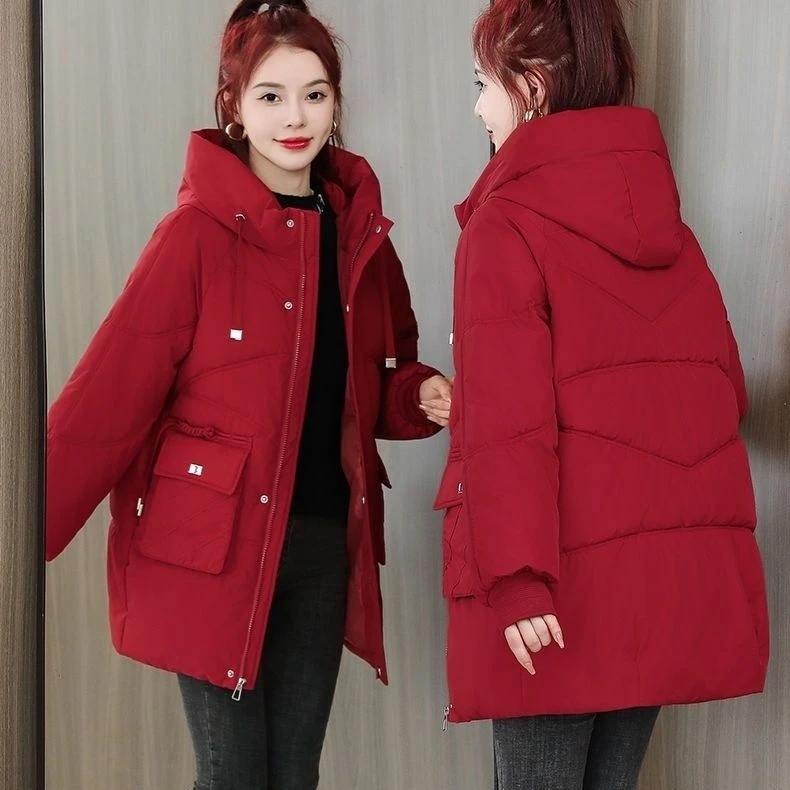 冬季2025爆款棉服韩版棉衣中长款加厚宽松棉袄连帽外套