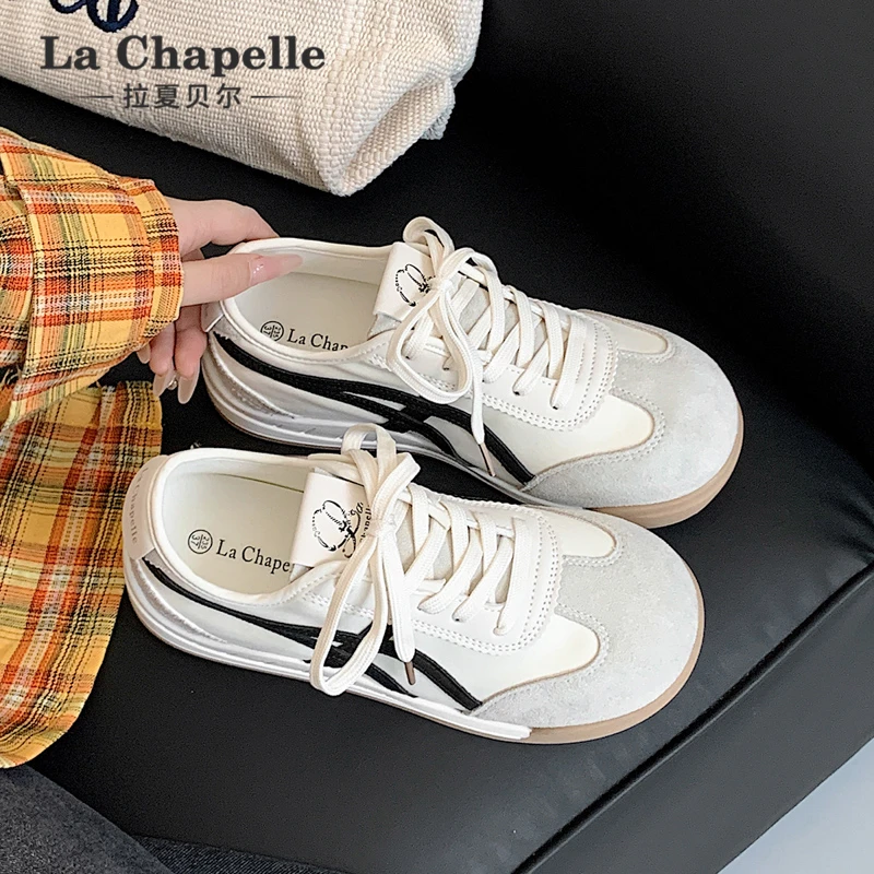 拉夏贝尔内增高德训鞋女复古2025秋冬新款小白鞋百搭休闲运动板鞋
