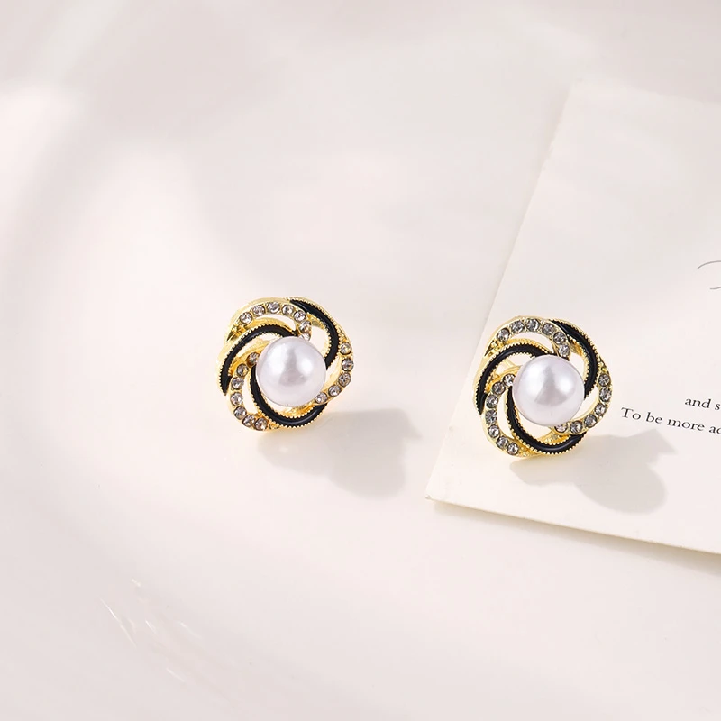 合金耳饰 耳钉优雅文艺气质耳坠日韩小香风百搭法式时尚女（黑色）